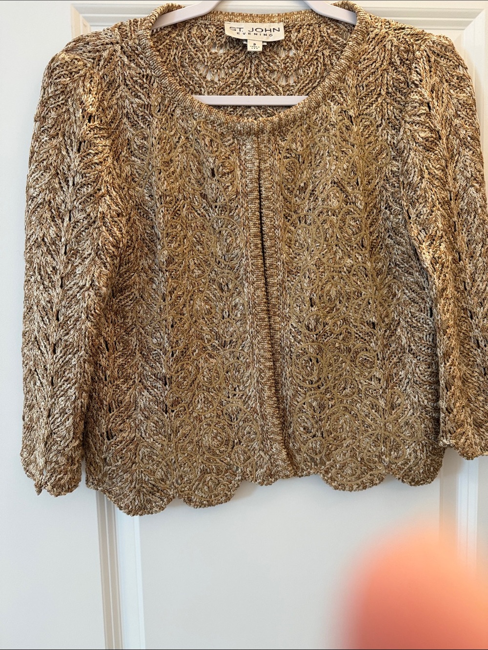 St. John Gold and Cream Crochet Knit Cardigan size P